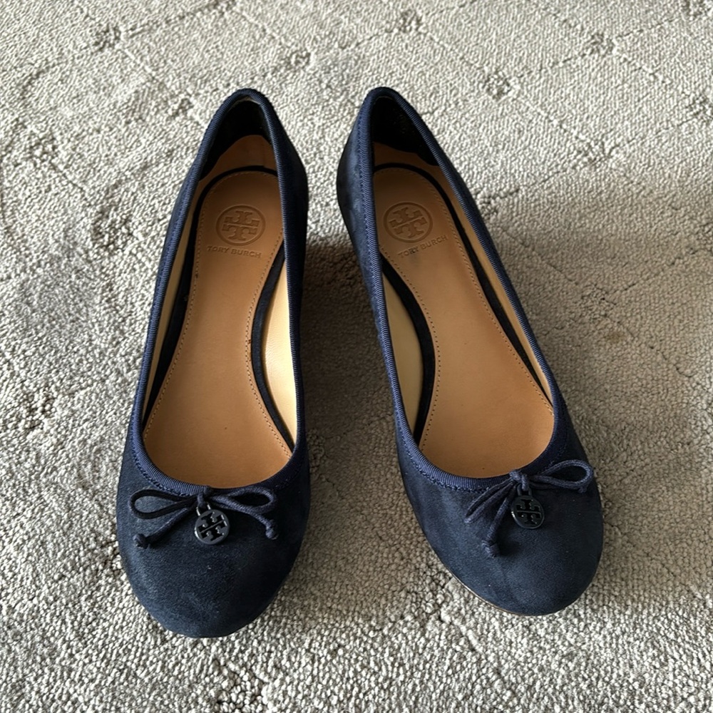 Tory Burch Suede Chelsea Wedge Shoes Blue Size 8.5